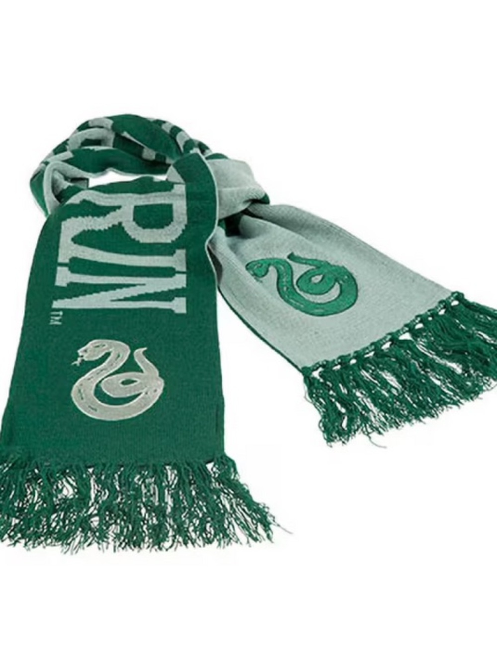 Harry Potter Slytherin House Serpent Crest Knit Scarf in Green and Silver